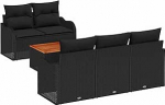 6-teiliges Garten-Sofa-Set mit Kissen Schwarz Poly Rattan Akazie, 2-Sitzer Garten-Sofa mit Kissen Schwarz Poly Rattan Gartenlounge Model3347394