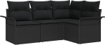 4-teiliges Garten Sofa Set mit Kissen Schwarz Poly Rattan Gartenlounge Model3345343
