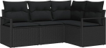 4-teiliges Garten-Sofa-Set mit Kissen Schwarz Poly-Rattan, 2-Sitzer Garten-Sofa mit Kissen Schwarz Poly-Rattan Gartenlounge Model3346363