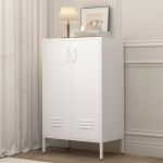 GREATMEET metallist hoiukapp, 2-ukseline metallkapp, valge akendekapp riiulitega, k&uuml;ljepaneel kapp elutuppa, sissep&auml;&auml;sukappi