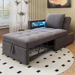 Polsterdatud voodi diivanvoodi 3-in-1 multifunktsionaalne diivanvoodi, linasest kangast diivan reguleeritava seljatoega, k&auml;etugedel on LED-valgusribad ja USB / C-t&uuml;&uuml;pi pordid (tumehall).