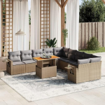 Gartensofa-Set 11-teilig mit Kissen in Beige aus Polyrattan, M&ouml;bel Set Schlafsofa Wohnzimmer Sofa Garten, Set Modernes Sofa f&uuml;r Outdoor, Outdoor-M&ouml;bel Modell 3271948