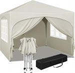 WOLTU Gazebo, Folding Gazebo, 3 x 3 m, with 4 Side Walls, Party Tent, Water-Repellent, UV Protection 50+, Height-Adjustable Garden Gazebo, with Carry Bag, for Outdoor Garden, Camping, Beige