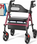 HOMLAND Kokkupandav ja kerge istmega rollator, kitsad k&otilde;ndijad koju 20 cm maastikurehvidega, rollatorid eakatele reguleeritava k&otilde;rgusega istme ja k&auml;epidemega, kandev&otilde;ime kuni 159 kg, punane