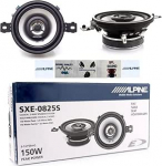 Komplekt ALPINE SXE-0825S 2-tee koaksiaal-k&otilde;larid 8.7cm 87mm 3.5" l&auml;bim&otilde;&otilde;t 20 Watt RMS ja 150 Watt Max impedants 4 Ohmi paar + 5 tasuta kleebistikku