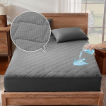 SONIVE Cover Thin Mattress Protector 200 x 200 cm Waterproof, Oeko-Tex Certified Mattress Topper Breathable, Quilted Mattress Topper up to 38 cm Height, Grey