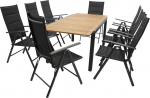DEGAMO Milos Garden Set 9 Pieces 8 x High-Backed Folding Chairs Anthracite and 1 x Extendable Table Aluminium with Acacia Wood Top 150/200 x 90 cm Outdoor