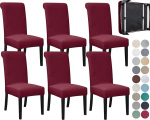YEBABFIT SPRINGRICO 6 Pack Dining Room Chair Covers with Seat Belt, Stretch Parsons Chair Slipcover Washable Christmas Dining Chair Cover Removable Seat Protector Set of 6, S2 - Wine Red