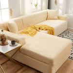 HKPLDE Thick Sofa Covers 1 2 3 Seat Velvet L-Shape Sofa Protective Cover Easy Fit Stretch Elastic Fabric Sofa Couch Furniture Protector 4-Seater (235-300 cm) Beige