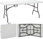 Velway kokkupandav aialaud, 180 x 76 cm, buffetlaud, kiiresti kasutatav kokkupandav laud 6-8 inimesele, plastikust laud, peolaud kandev&otilde;imega aeda, terrassile ja r&otilde;dule, kokkupandav valge