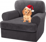 SHUOJIA Stretch Velvet Diivan Cover T-kujuline diivan Kaitsekate elastse reguleerimise rihmaga, Slipcovers diivanitele, eraldi T-padja kuju 1/2/3 istekohaga (Hall, 1 istekoht-2 t&uuml;kki)