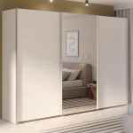 Forte SOPHISTISPACE riidekapp 300, 3-ukseline l&uuml;kandustega riidekapp peegelfrontiga, riiulite ja riidehoidjaga, valge, laius 299,8 cm, k&otilde;rgus 210,5 cm, s&uuml;gavus 62,9 cm.