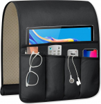 WETRBWEH TV Remote Control Holder, Couch Caddy, Non-Slip Bedside Organizer with 5 Pockets for Keys, Glasses, Mobile Phone, Magazine Holder (Black, 35 x 12.4 inches)