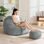 MAXYOYO Bean Bag koos jalahoobiga t&auml;iskasvanutele ja lastele, Cord Bean Bag diivan ja pouf vahtpolsterdusega, k&auml;epidemega tugitool elutuppa, magamistuppa, m&auml;ngimiseks, lugemiseks, l&otilde;&otilde;gastumiseks