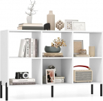 Giantex 3-tasandiline raamaturiiul puidust avatud riiul 6 kuubikuga, metallist jalgadega, vabalt seisev m&ouml;&ouml;bel reguleeritava riiuliga &otilde;ppet&ouml;&ouml;ks elutuppa kodukontorisse (valge)