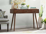 Modern Retro Console Sofa Table with 3 Storage Drawers Walnut Wood Entrance Furniture Stylish Home Decor Space Saving Solution for Living Room and H