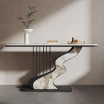 Modernne konsool paagutatud kiviplaadiga, kitsas sissep&auml;&auml;sulaud esikusse ja elutuppa, minimalistlik luksuslik diivanilaud diivani taha (must + valge, 3,59,1 tolli/150 cm)