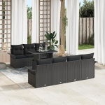 8-teiliges Garten-Sofa-Set mit Kissen Schwarz Poly-Rattan, 2-Sitzer Garten-Sofa mit Stauraum & Kissen Schwarz Poly-Rattan Gartenlounge Model3356966