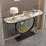 Eingangstisch Konsole - Schmaler Halbmond-Ausstellungstisch mit Steinplatte f&uuml;r Wohnzimmer oder Schlafzimmer