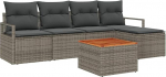 6-teiliges Garten Sofa Set mit Kissen Graues Poly Rattan Akazie, 2-Sitzer Garten Sofa mit Kissen Graues Poly Rattan Gartenlounge Model3347692
