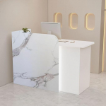 Vastuv&otilde;tulaua, v&auml;ike puit, kaasaegne vastuv&otilde;tulaua koos hoiuruumiga, kontori vastuv&otilde;tulaud LED-valgusribaga, m&uuml;&uuml;gilaua sahtlite ja kappidega, salongi esilaua m&uuml;&uuml;gilaua jaoks