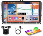 [4G+64G] Motorsi autoraadio VW/Seat/Passat/Golf/Polo/Skoda, juhtmevaba Carplay Android 15.0, 2-DIN 9-tolline HD puuteekraan, Android auto/Bluetooth/GPS/SWC/EQ/FM/RDS+Mikrofon