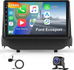 Hodozzy 2G + 64G Androidi autoraadio Ford Ecosport 2013-2017 traadita Carplay Android auto, 9-tolline puuteekraan koos GPS navigatsiooniga WiFi Bluetooth Mirrorlink HiFi FM RDS Canbus tagurduskaameraga