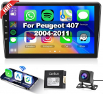 Hodozzy Carplay Android autoradio Peugeot 407 2004-2011 autoraadio Bluetooth 2 DIN 9-tollise puuteekraaniga GPS/WiFi/FM/RDS/HiFi/USB+AHD tahavaate kaameraga