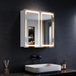 SONNI LED Mirror Cabinet 3 Light Colours Adjustable Bathroom Mirror Cabinet with Lighting and Anti-Fog LED Bathroom Cabinet with Wireless Hinge Design Medicine Cabinet 59 x 60 cm