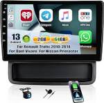 CAMECHO 2+64G 10-tolline autoraadio Renault Trafic 2010-2014 / Opel Vivaro / Nissan Primastar, Android 13 Wireless Carplay HD Bluetooth raadio koos GPS WiFi Android auto FM/RDS + tagurduskaamera Canbusiga