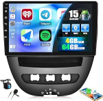 CAMECHO 4+64G 9-tolline Android 15 autoraadio Toyota Aygo 2004-2014/Peugeot 107/Citro&euml;n C1, Navi raadio Bluetooth traadita Carplay Android auto FM/RDS GPS WiFi + AHD tagantvaate kaamera 32EQ