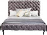 Kare Desire Velvet Design Bed Silver Grey Velvet Upholstered Button Stitching Upholstered Bed High Headboard 180 x 200 cm