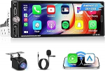 Android 15 Autoradio 1 DIN juhtmevaba CarPlay ja Android Car, 6,9-tolline autoekraan toetab Bluetooth, Mirror Link FM/RDS WiFi USB Type-C SWC, tagurduskaamera AHD