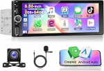1 DIN Android-raadio koos A-pple Carplay Android autoradio toetab DAB + OBD2 DSP, Android 15 6,9-tolline IPS puuteekraaniga autoraadio koos GPS Bluetooth WLAN EQ FM/RDS + AHD tagurduskaameraga
