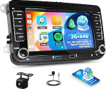 DAB+ 2+64G autoraadio Android 15 VW Golf 5 6 Polo T5 Tiguan Passat Caddy Seat Skoda, 7-tolline puuteekraaniga autoraadio koos Carplay Android auto GPS FM/RDS Bluetooth + AHD tagurduskaamera ja mikrofoniga