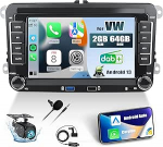 [2G + 64G] DAB+ autoraadio Android 13 VW Golf 5 6 Polo T5 Tiguan Passat Caddy Seat Skoda, 7-tolline puuteekraaniga autoraadio koos Carplay Android auto GPS HiFi FM / RDS Bluetooth + AHD tagurduskaamera &