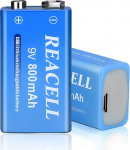 REACELL Pack of 2 9 V plokk aku 800 mAh USB laetav liitium aku 1,5 tundi kiirlaadimine 9 V aku sobib suitsuanduritele