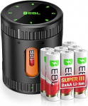 EBL laetavad liitiumpatareid AA koos laadijaga, pakend 8 1,5 V Super III 3600 mWh AA akut, universaalne akulaadija laetavatele AA/AAA akudele, NI-MH ja NI-Cd akudele.