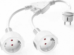 Topeltpistik pistikupesa jaoks, pikenduskaabel 2-poolsete pistikupesade ja lamedate pistikutega, AOUOO 2-Way Schuko Y jaotur, 1,5 mm&sup2; paindlik kaabel, 16A/250V, IP20 veekindel, koju, kontorisse, valge