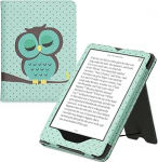 kwmobile Flip Cover &uuml;hildub Amazon Kindle Paperwhite (11th Gen - 2021) - &uuml;mbris koos k&auml;erihmaga Owl Sleep T&uuml;rkiisikas pruun Mint Green