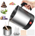 PP OPOUNT K&uuml;&uuml;nla valmistamise komplekt t&auml;iskasvanutele koos 1,3 L roostevabast terasest vaha sulatajaga, 100 sojavaha pulgaga, vahapadjad ja hoidja, DIY k&uuml;&uuml;nla valmistamise komplekt algajatele, kingitus ja kodune tegevus