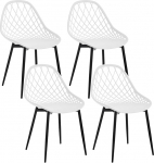Klihome Dining Room Chairs, Set of 4, Kitchen Chairs with Hollow Backrest, Living Room Chairs with Metal Legs, Plastic Chairs for Kitchen, Living Room, Balcony, Scandinavian Modern, White, K0018EZS-4