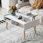Makika Extendable Coffee Table with Height-Adjustable Top and Hidden Storage Space Sofa Table Coffee Table Side Table Wooden and Glass TV Table Living Room Furniture Table White