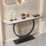 Console Sofa Table, Scratch-Resistant Entrance Table Made of Glamour Stone/Metal, Modern Abstract Console Table for Living Room and Entryway, White, 39 inches L x 12 inches W x 31 inches H))