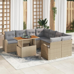 Rantry 9-teiliges Garten-Sofaset mit Kissen Beige Poly-Rattan, 2-Sitzer Garten-Sofa mit Stauraum & Kissen Beige Poly-Rattan Gartenlounge Model3358303