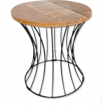 DARO DEKO Mango Wood Side Table Natural with Metal Frame Black Diameter 43 cm x 47 cm Flower Stool Couch Table