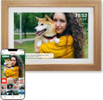 Denver PFF-1543LW digitaalne Wi-Fi pildiraam - 15,6-tolline Full HD IPS puuteekraan, integreeritud FRAMEO tarkvara, juhtmevaba jagamine, taimerfunktsioon, kerge puidust raam