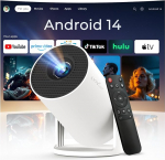 Miniprojektor 4K 1080P toetab v&auml;ikest projektorit WiFi 6 Bluetooth 5.4, auto v&otilde;tmefunktsiooniga Smart Portable Projector, Android 14 koos rakendustega, &uuml;hildub iOS/HDMI/USB/iPhone'iga LYNCAST OptiBarrel 500