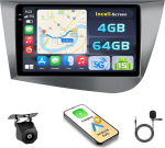 Hikity Android 15 4+64GB Autoradio f&uuml;r Seat Leon 2005-2012 mit 9 Zoll Incell Touchscreen, Autoradio 2DIN mit Wireless Carplay Android Auto, FM/RDS Radio BT GPS WiFi R&uuml;ckfahrkamera + MIC