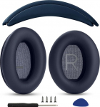 K&otilde;rvapadjad + peapael asendusk&otilde;rvapadjad, mis &uuml;hilduvad Bose QuietComfort 45 QC45 35 QC35 QC35 II k&otilde;rvaklappidega Lihtne DIY montaaž Valgusnahast osad (tumesinine komplekt)